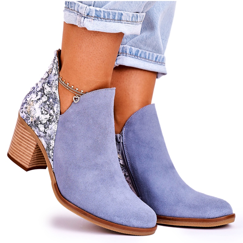 Botas de mujer de piel con tacón alto Maciejka Celeste 04492 azul