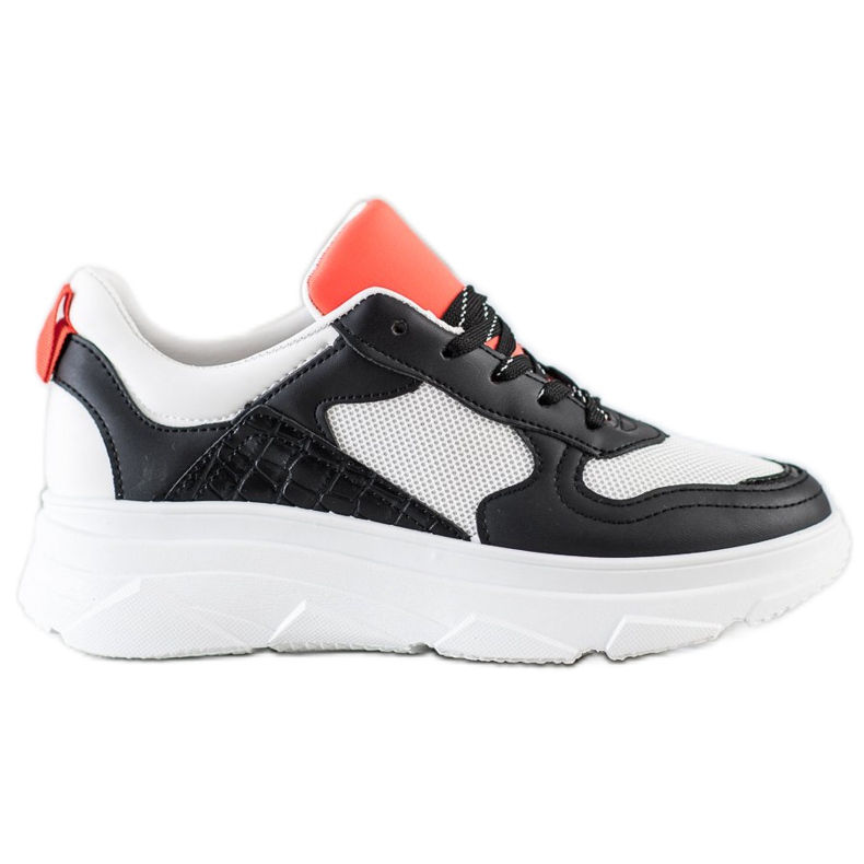 SHELOVET Zapatillas casual de cuero ecológico blanco negro