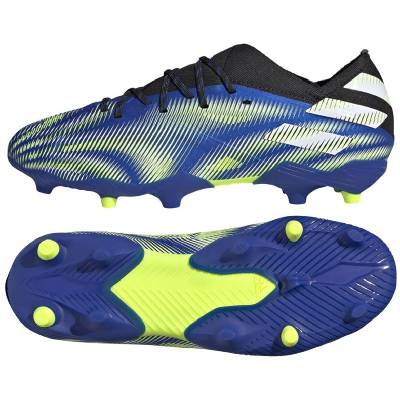 Botas de fútbol adidas Nemeziz.1 Fg Jr FY0816 blanco, negro, azul, amarillo azul