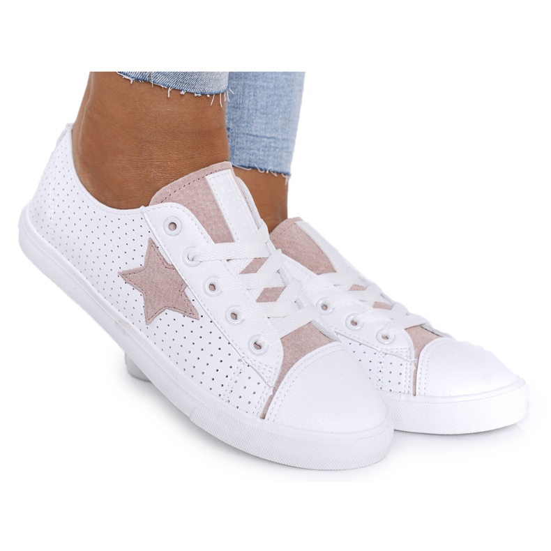Zapatillas de Mujer de Piel con una Estrella Big Star DD274691 Blanco-Rosa rosado