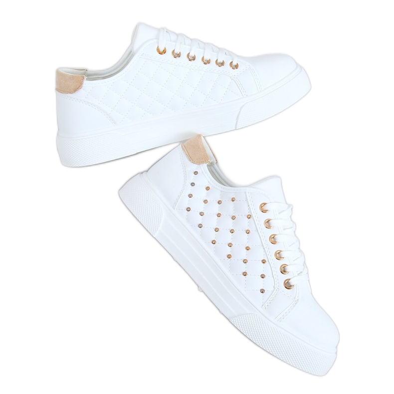 Zapatillas de mujer con tachuelas blancas LA124P Beige blanco