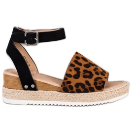 Kylie Sandalias de cuña con estampado de leopardo marrón negro