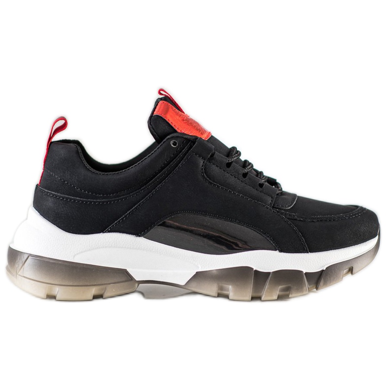 SHELOVET Zapatillas de cuero ecológico negras negro