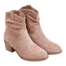 Botines de tacón bajo en beige y rosa Z1165 Khaki caqui