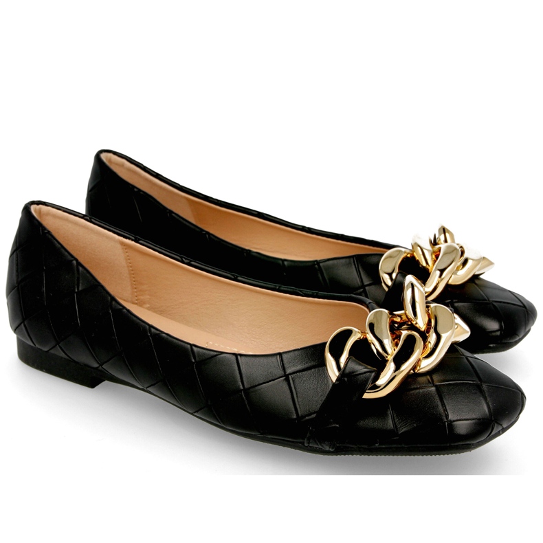 PS1 Elegantes Bailarinas Acolchadas Coco Negra Con Cadena negro