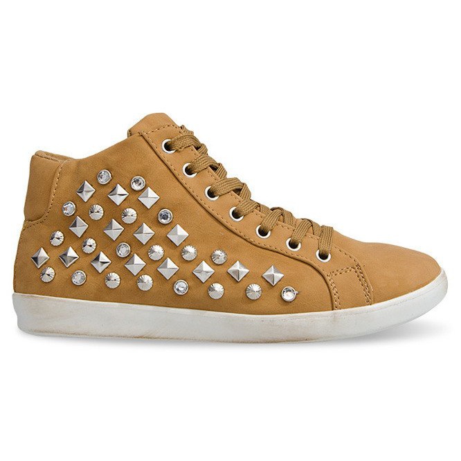Zapatos deportivos High Sequins 8870 Camel marrón amarillo