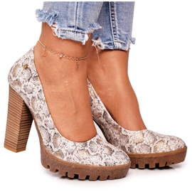 Zapato De Salón En Barra Y Plataforma Maciejka Dorado-Beige 02629-25 marrón
