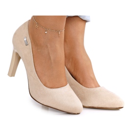 PJ1 Zapatos De Tacón Clásicos En Una Barra De Ante Beige Eliana