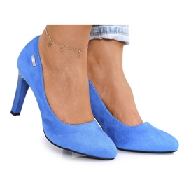 PJ1 Zapatos De Tacón Clásicos En Un Tacón De Ante Azul Eliana