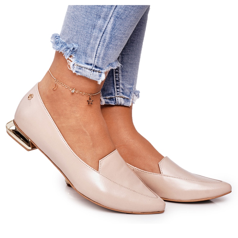 Mocasines De Mujer Con Tacones Dorados Laura Messi 2013 Beige