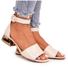 Sandalias Piel Sobre Tacones Dorados Laura Messi 2143 Beige