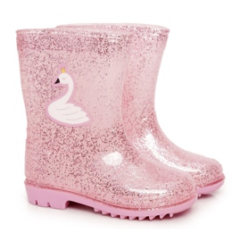 Chanclas infantiles de brocado con cisne rosa rosado plata