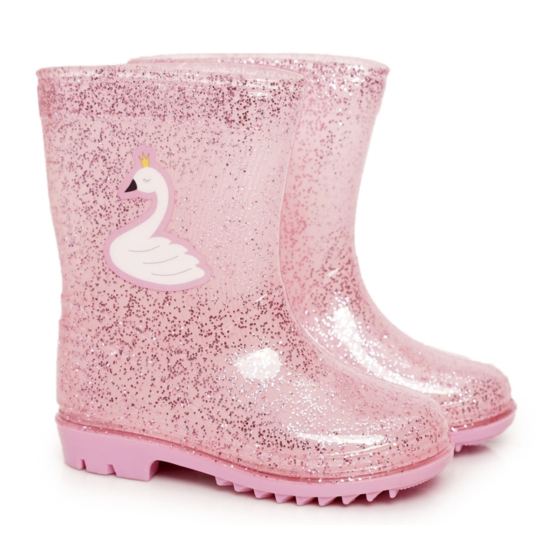 Chanclas infantiles de brocado con cisne rosa rosado plata