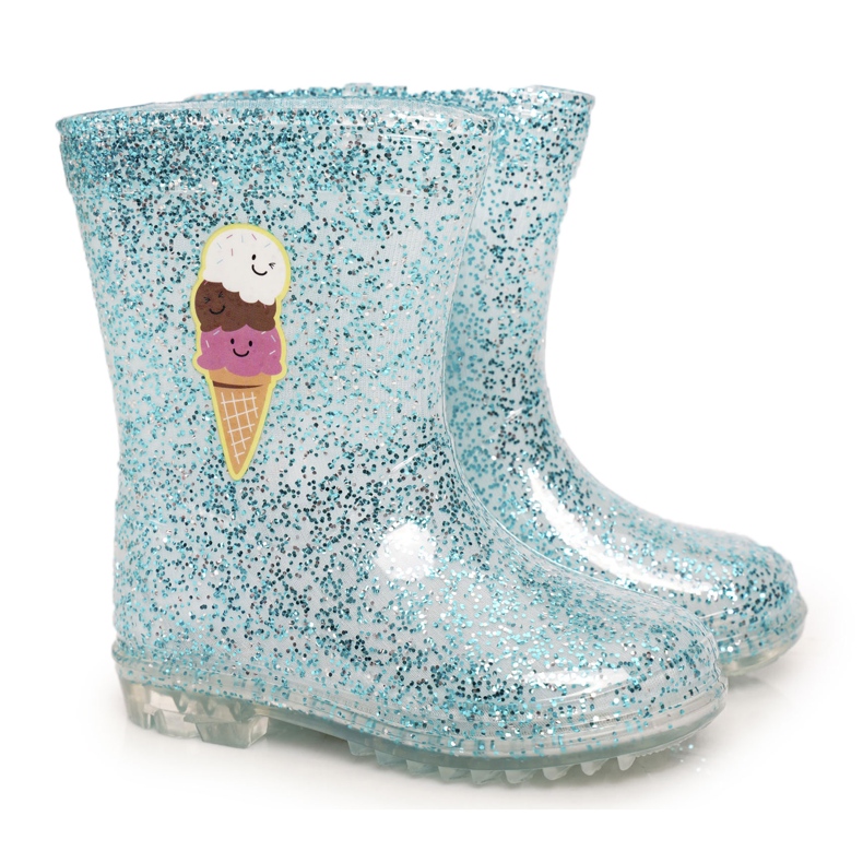 Botas de agua para niños con purpurina azul y hielo plata