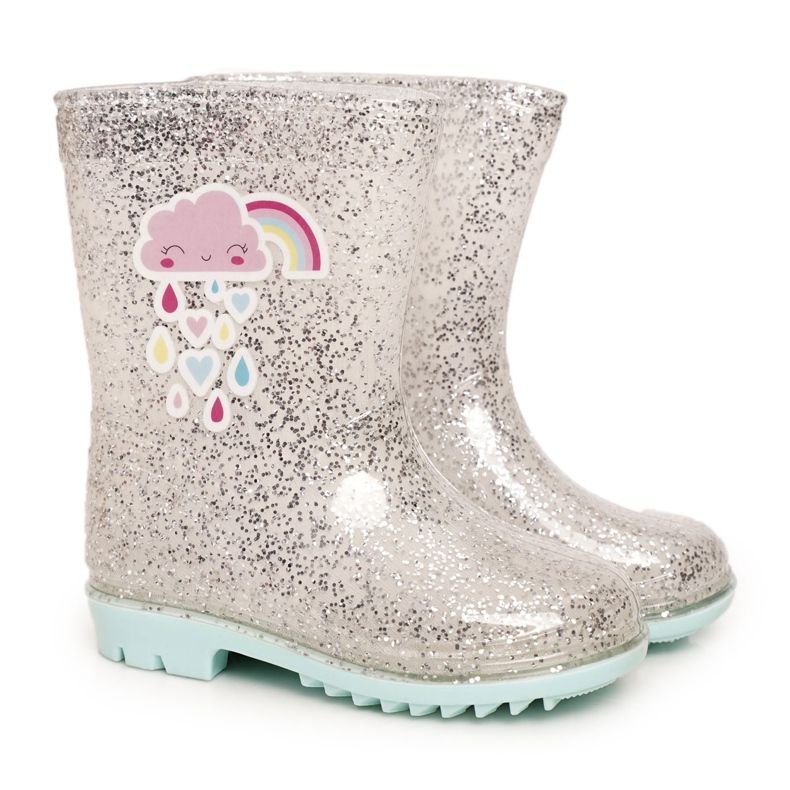 Chanclas infantiles de brocado con nube plateada beige plata
