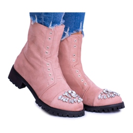 Botines de mujer Lu Boo con zirconia cúbica rosa empolvado Carrie rosado