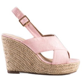 Sabatina Sandalias en una cuña de paja rosa