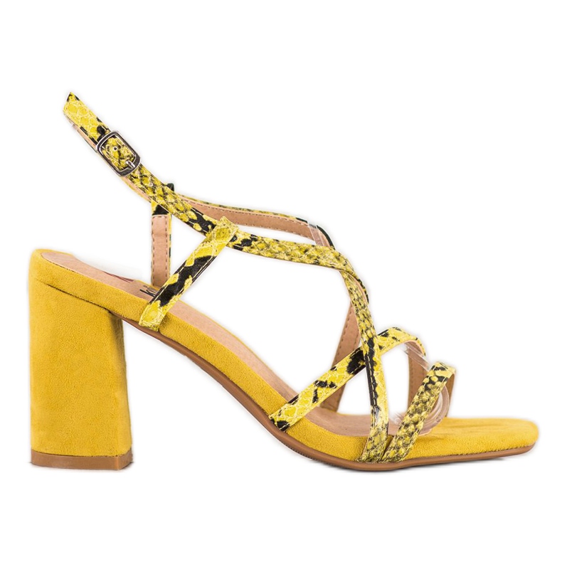 Kylie Sandalias con estampado de serpiente amarillo