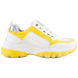 SHELOVET Zapatillas de cuero ecológico blanco plata amarillo
