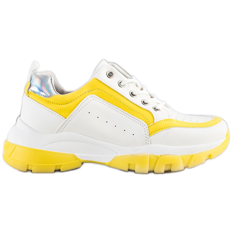 SHELOVET Zapatillas de cuero ecológico blanco plata amarillo