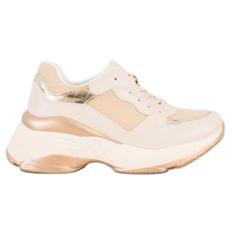 SHELOVET Zapatillas doradas con estilo beige dorado