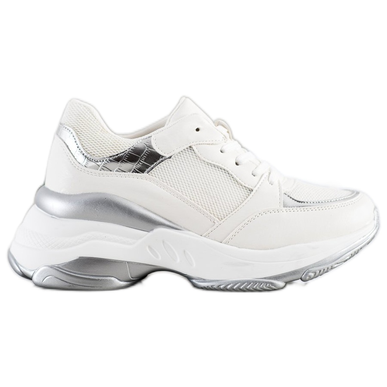 SHELOVET Zapatillas de deporte blancas y plateadas con estilo blanco plata