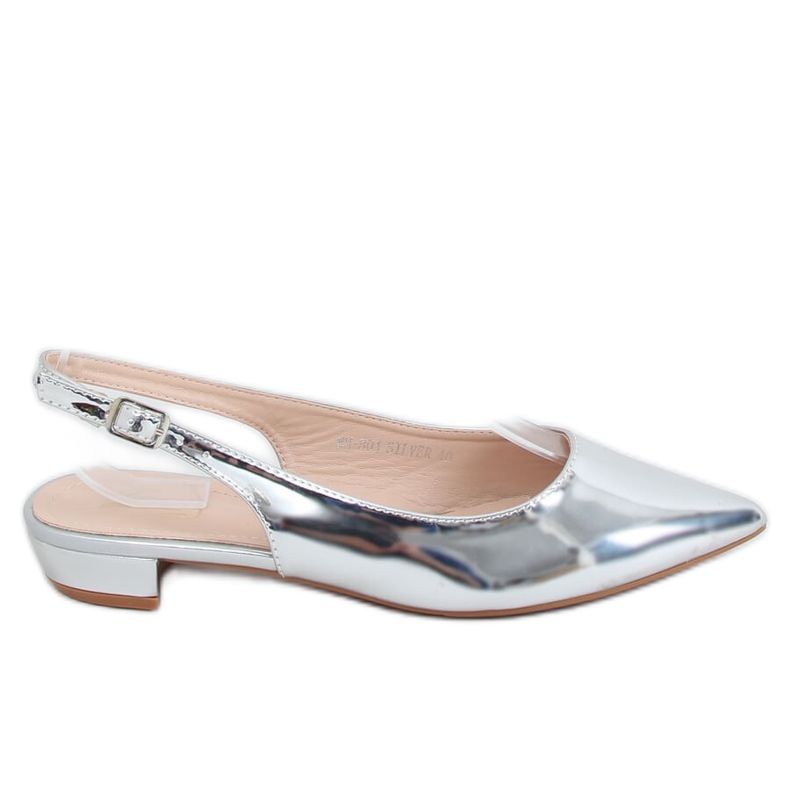 Plata MM-801 Bailarinas plateadas con tacones abiertos