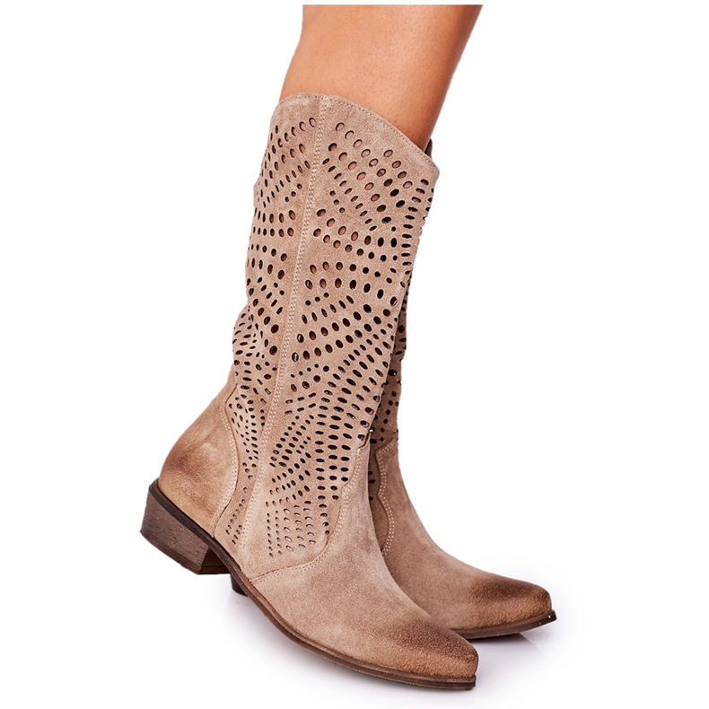 Exquisite Botas Primavera Ante Calado Exquisito 1229 Beige marrón
