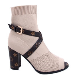 Botas de tacón con punta abierta beige NS183 Beige