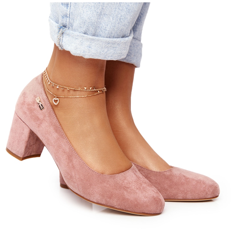 Zapatos De Salón En Ante Sobre Un Pilar Sergio Leone Rosa rosado
