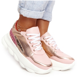 Zapatos deportivos de mujer en la plataforma lu boo rosa dorado