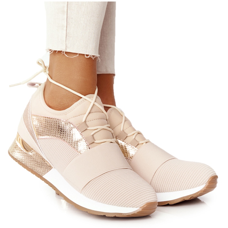 FB2 Calzado Deportivo Mujer Sneakers Beige y Dorado Netta