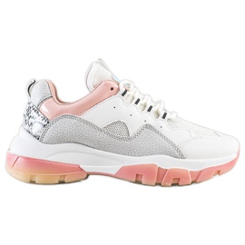 Ideal Shoes Zapatillas en la plataforma rosa blanco