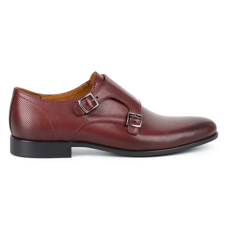 Kampol Zapatos monk formales para hombre 341/17 burdeos rojo