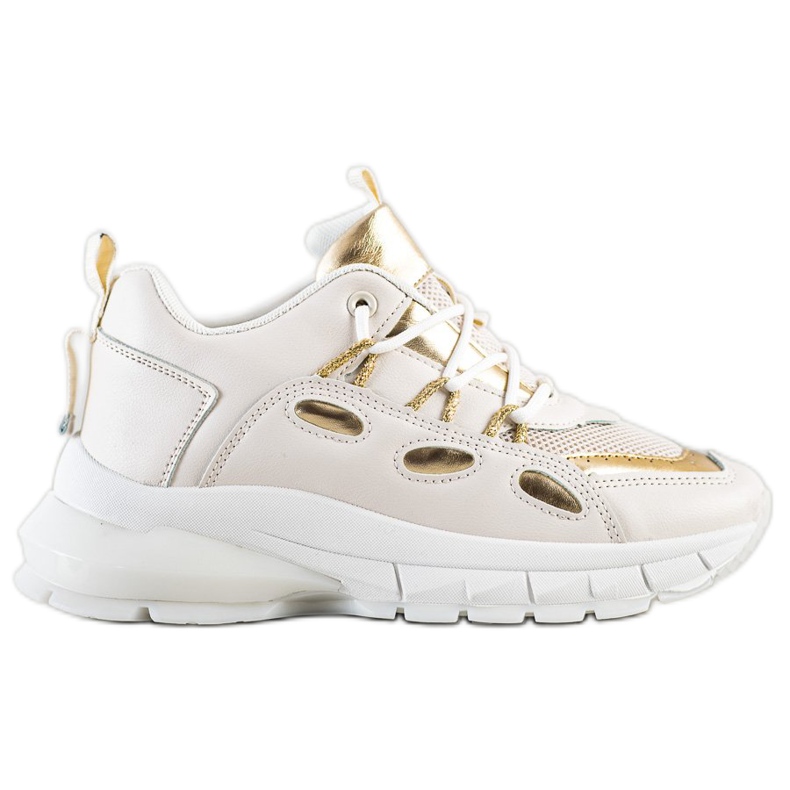 SHELOVET Zapatillas de deporte de cuero ecológico con estilo beige dorado SHELOVET Zapatillas de deporte de cuero ecológico con estilo beige dorado