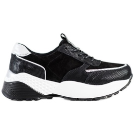 Zapatillas VINCEZA de piel negra negro plata