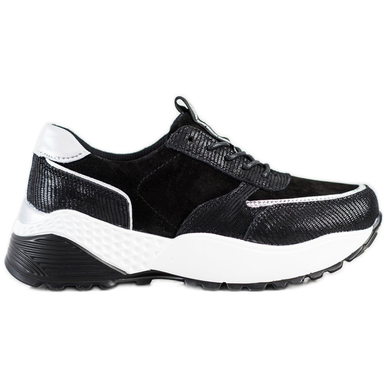 Zapatillas VINCEZA de piel negra negro plata