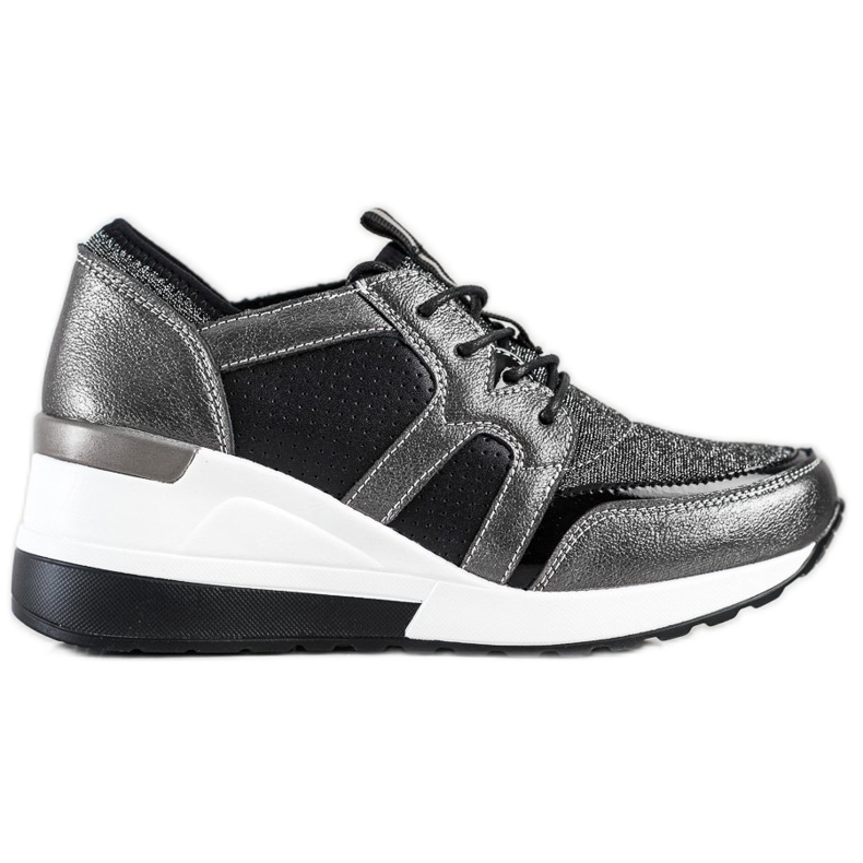 Zapatillas VINCEZA de piel brillante negro plata