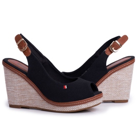 PS1 Sandalias con cuña trenzadas negras de Tommy marrón negro PS1 Sandalias con cuña trenzadas negras de Tommy marrón negro
