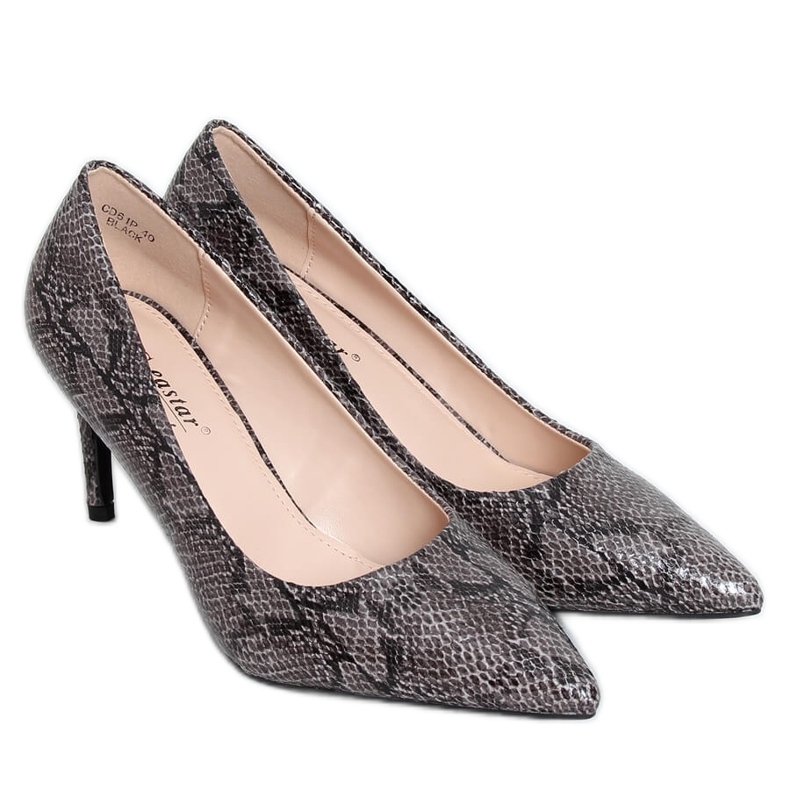 Tacones de mujer piel de serpiente negro CD61P Negro
