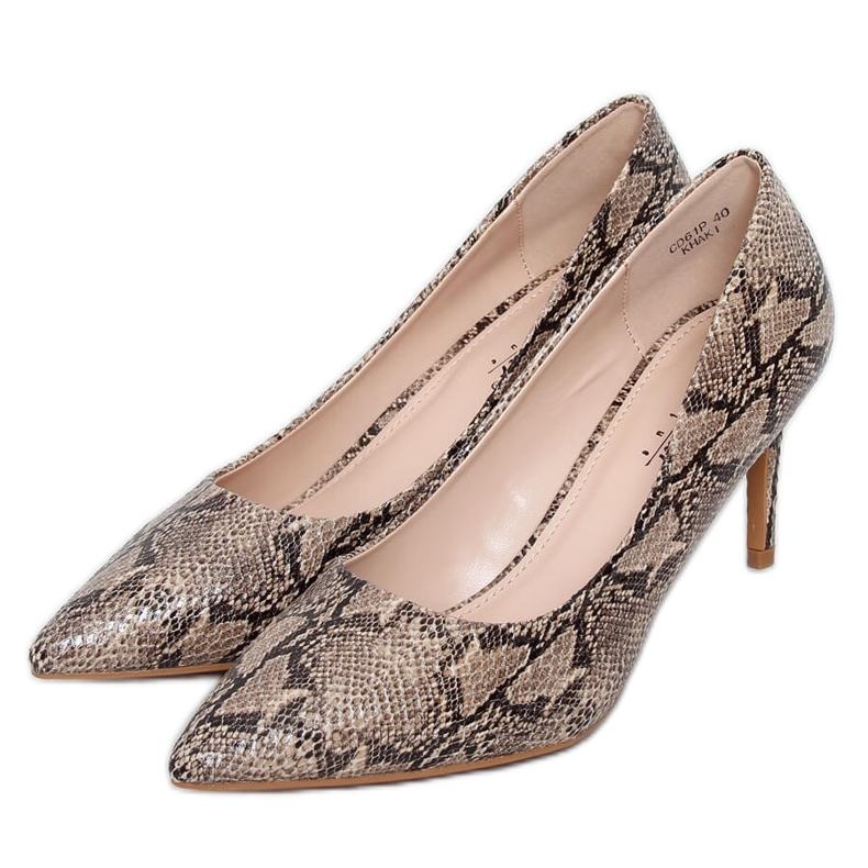 Tacones de mujer piel de serpiente beige CD61P Khaki caqui