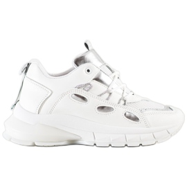 SHELOVET Zapatillas de deporte de cuero ecológico con estilo blanco