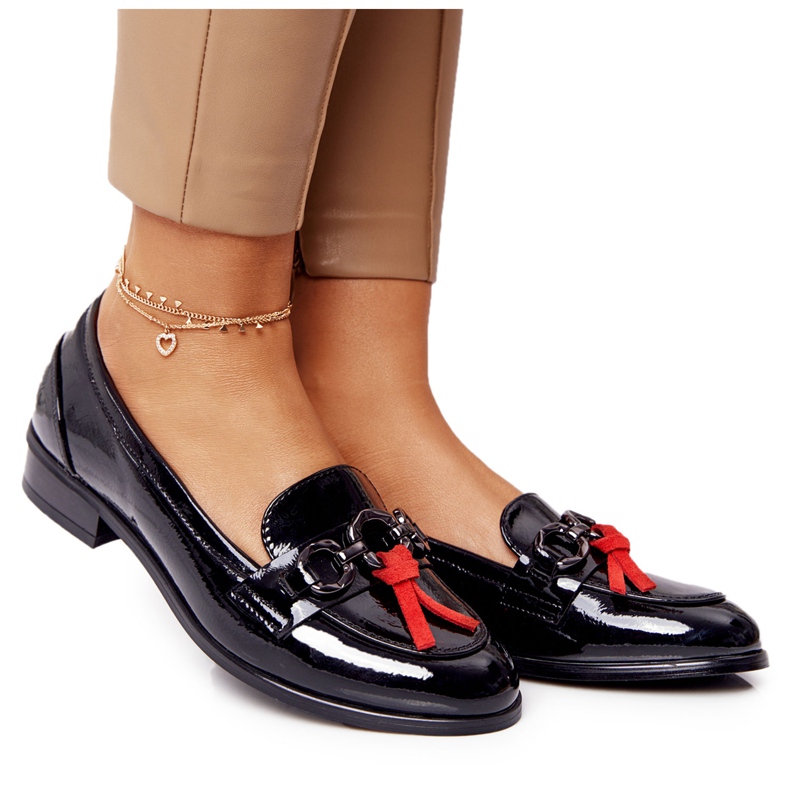 Mocasines Mujer Elegante Vinceza 10585 Lacado Negro rojo