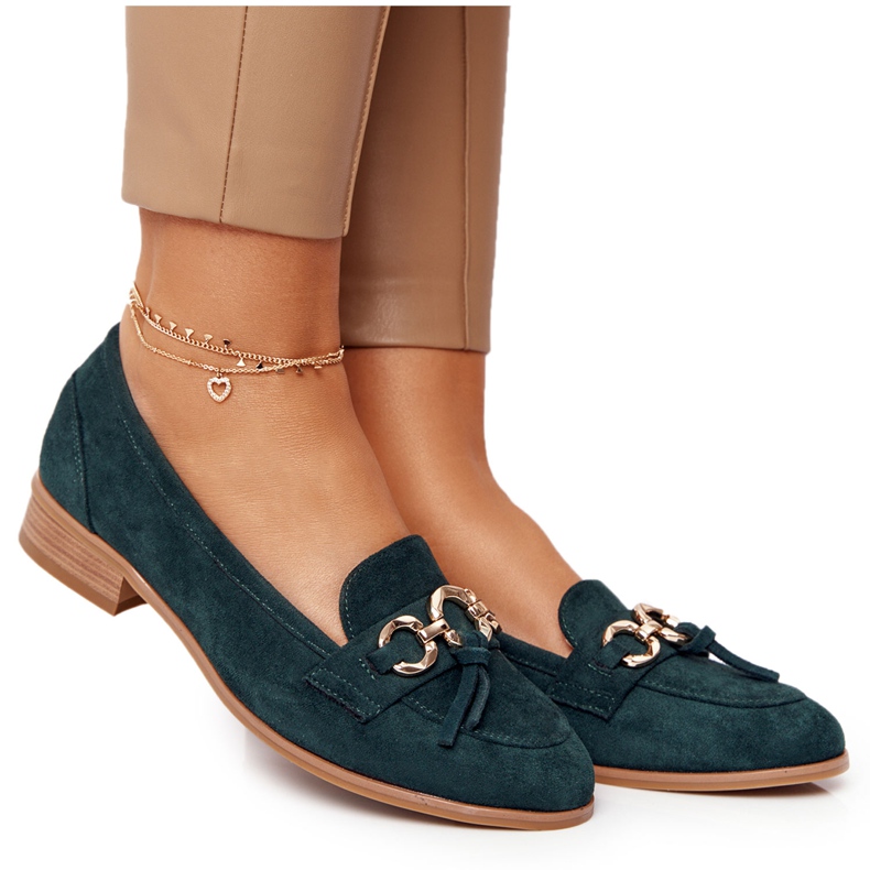 Mocasines de mujer elegantes Vinceza 10585 Suede Green verde dorado