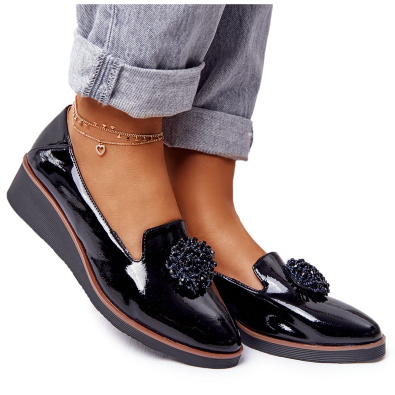 Zapatos Elegantes Con Cuña Vinceza 10580 Lacado Negro