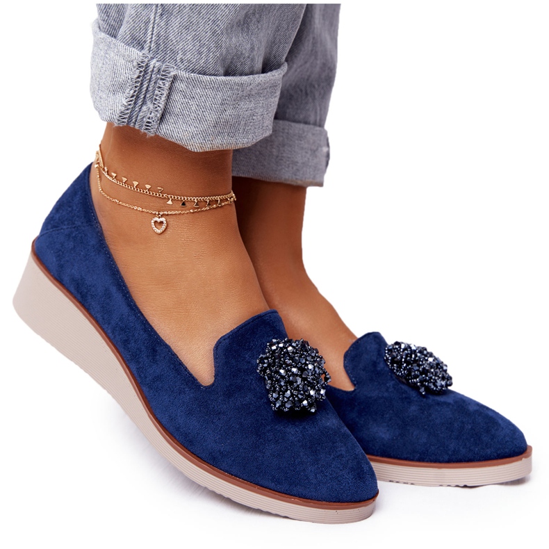 Zapatos Cuña Elegantes Vinceza 10580 Ante Azul Marino