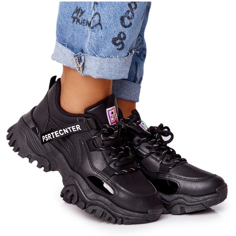 EVE Zapatillas de mujer en una suela de risa negra masiva negro