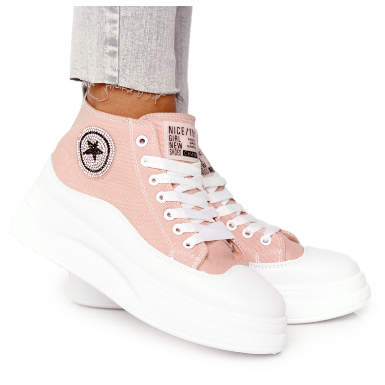 Zapatillas altas para mujer en la plataforma Pink Nice Girl blanco rosado