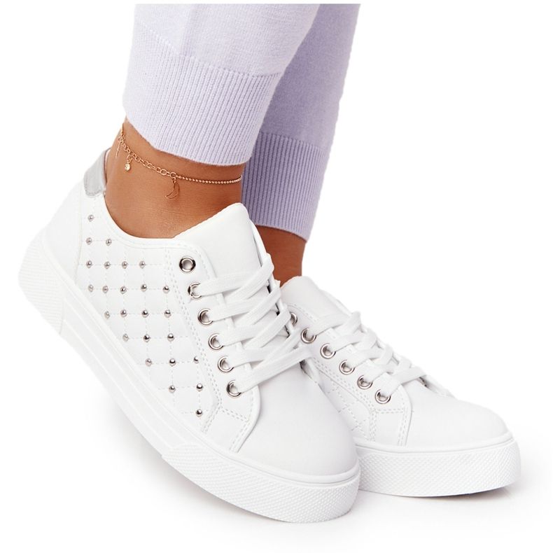 PS1 Zapatillas de mujer con acolchado de cariño blanco-plateado plata