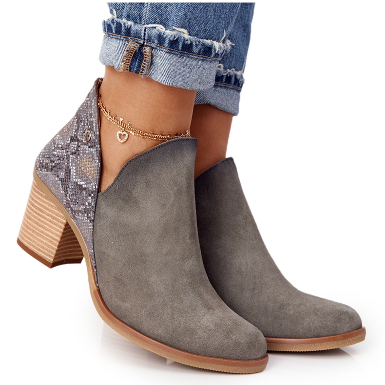 Botas de cuero para mujer con tacón Maciejka Gris 04492 beige